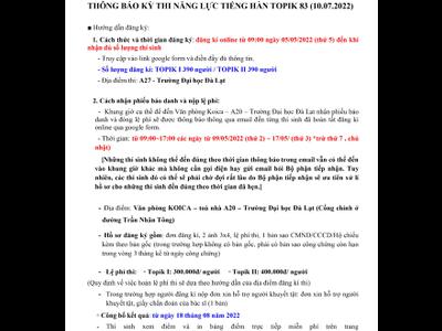 🛎 THÔNG BÁO KỲ THI NĂNG LỰC TIẾNG HÀN TOPIK 83...
