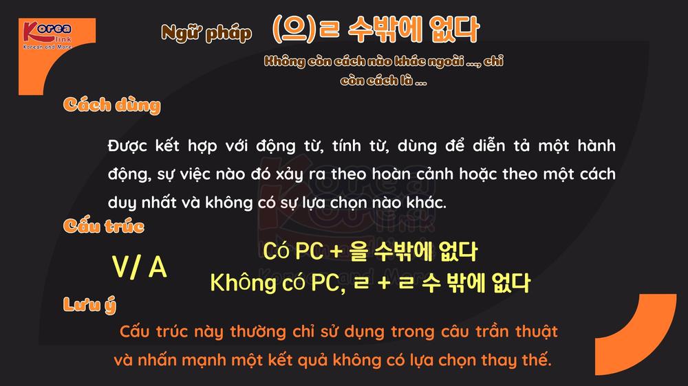Ngữ pháp 155: (으)ㄹ 수밖에 없다