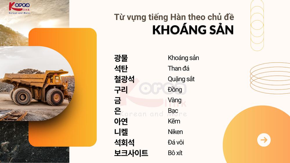 Từ vựng tiếng hàn theo chủ đề: Khoáng sản
