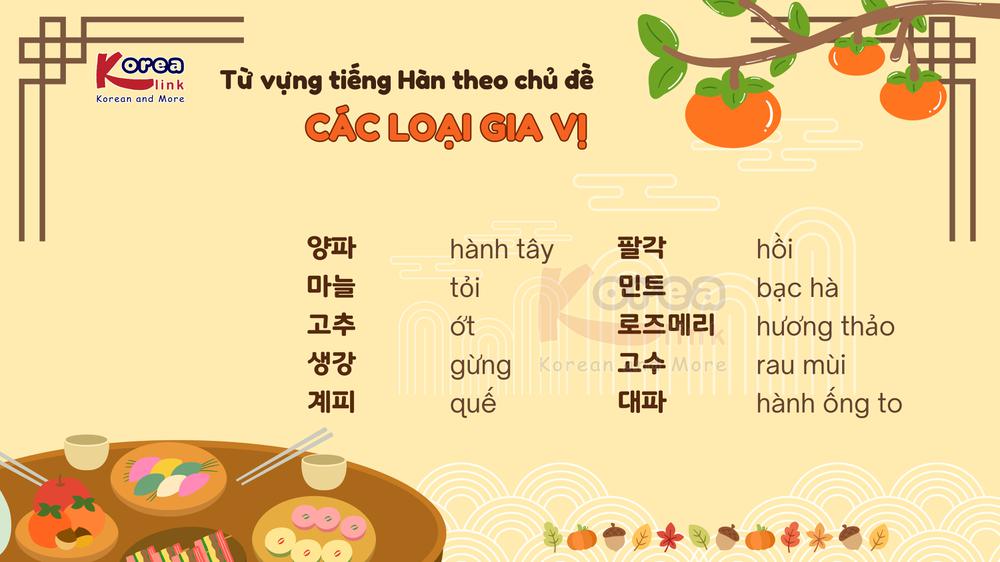 Từ vựng tiếng hàn theo chủ đề: Các loại gia vị