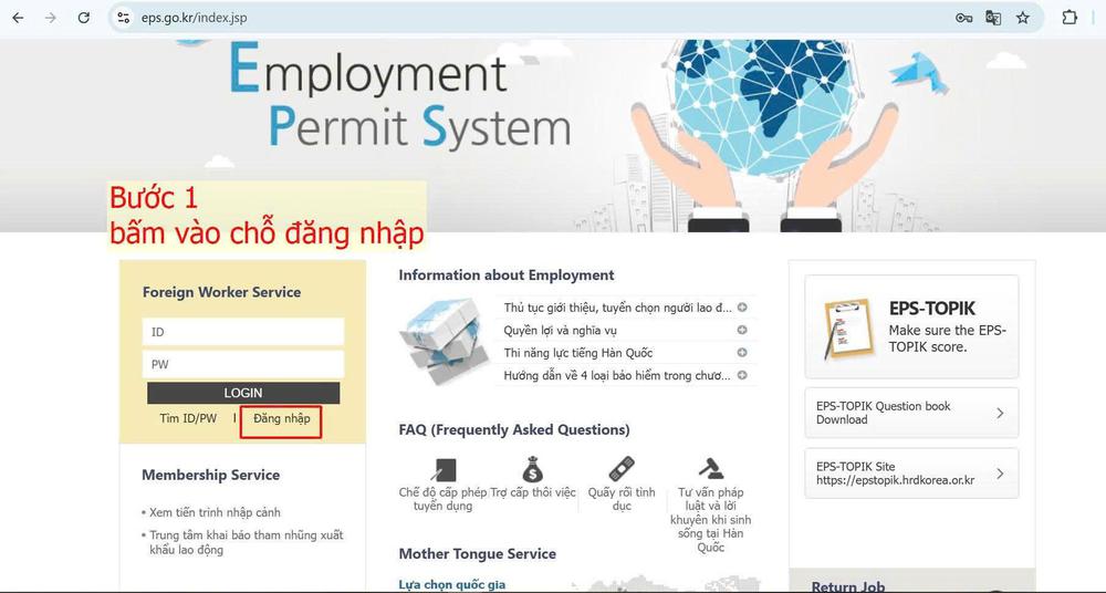 Hướng dẫn lập tài khoản EPS cho người lao động đăng ký đi Hàn Quốc diện visa E9