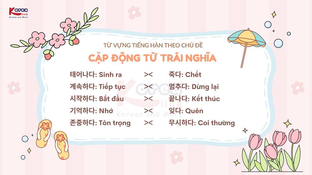 Từ vựng tiếng hàn theo chủ đề: Cặp động từ trái nghĩa