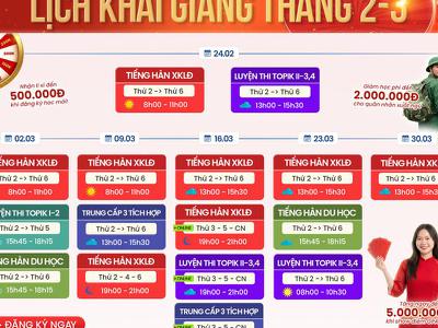 LỊCH KHAI GIẢNG CÁC KHÓA HỌC TIẾNG HÀN THÁNG 2-3.2026|...