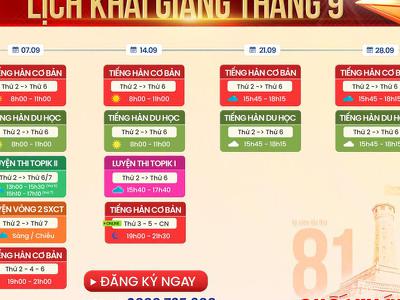 LỊCH KHAI GIẢNG CÁC KHÓA HỌC TIẾNG HÀN THÁNG 9.2026|...