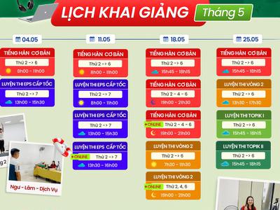 LỊCH KHAI GIẢNG CÁC KHÓA HỌC TIẾNG HÀN THÁNG 5.2026|...